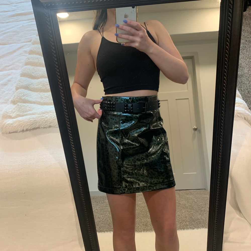 NWT Topshop green vinyl cheetah skirt